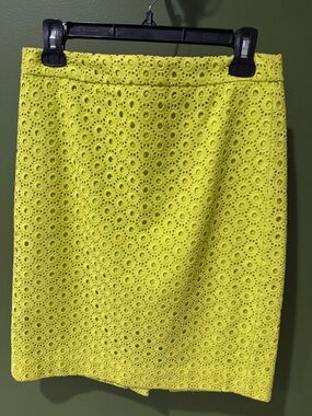 J. Crew Bright Yellow/Green Lined Eyelet Pencil Skirt